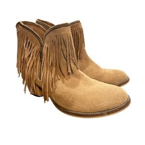 Dingo Ju Ju Fringe Suede Tan Ankle Boots Size 10